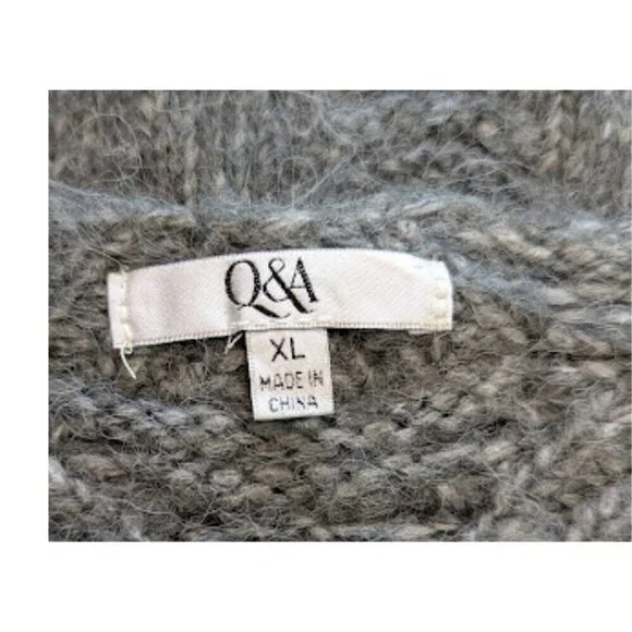 Q&A Gray Textured Knit Balloon Sleeve Sweater Wool Blend – Size XL - Picture 8 of 9